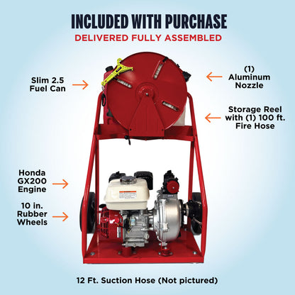 Single Discharge Enhanced Urban Wildfire Defense Cart with Honda GX200 Engine